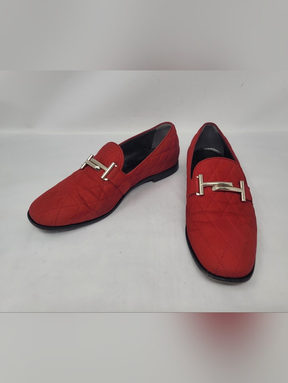 Tod's Womens Red Quilted Suede Leather Slip On Flats Loafers Shoes Italy 37 US 7